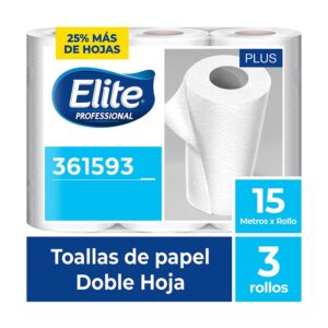 Papel Toalla Plus Doble Hoja Precortado x 3 Und / 15 mts